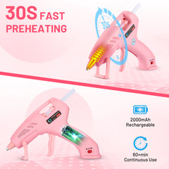 SPBTAR Cordless Hot Glue Gun, Fast Preheating with 2Ah Built-in Battery, Hot Melt Glue Gun with Stand, 20pcs Premius Mini Glue Sticks, Smart Power-Off, USB-C Charging for DIY Gift, Crafts and Arts - Filluck