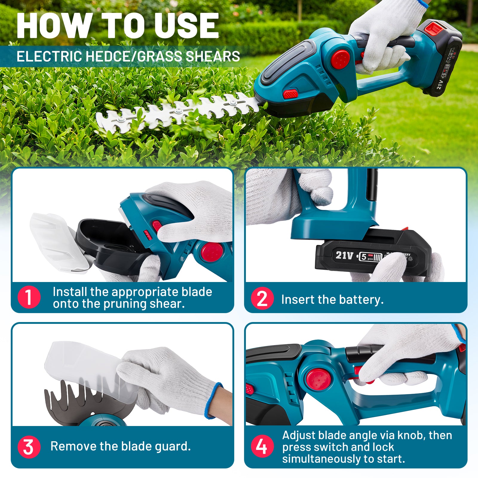 SPBTAR Cordless Hedge Trimmer-20V Electric Shrub Trimmer Grass Shears Handheld Grass Cutter, Hedge Shear with 2 PCS Rechargeable Battery and Charger for Garden, Lawn - Filluck