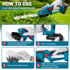 SPBTAR Cordless Hedge Trimmer-20V Electric Shrub Trimmer Grass Shears Handheld Grass Cutter, Hedge Shear with 2 PCS Rechargeable Battery and Charger for Garden, Lawn - Filluck