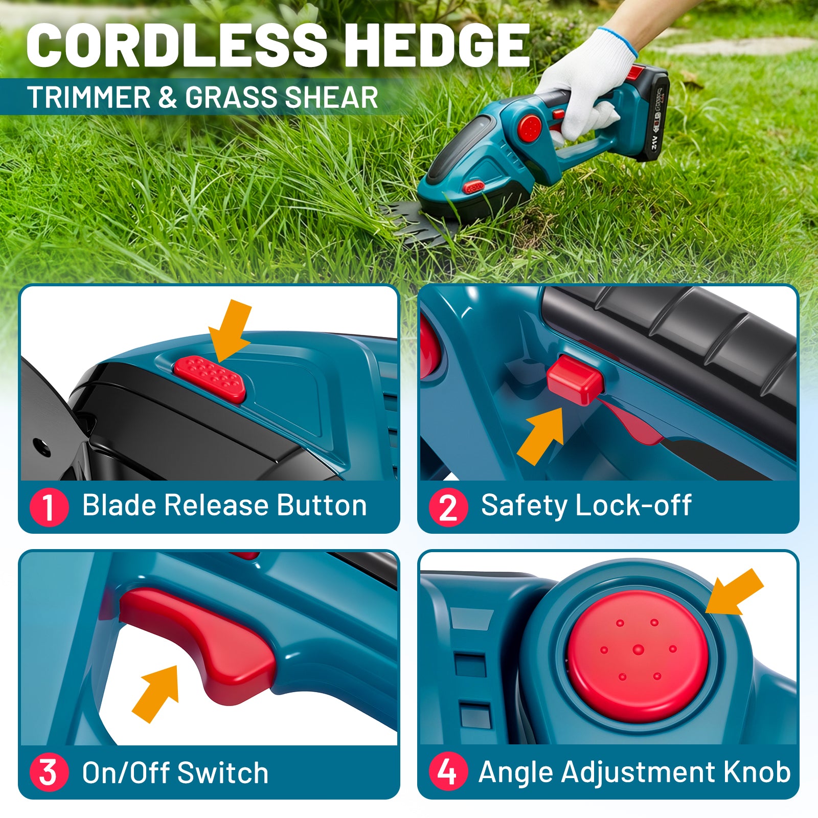 SPBTAR Cordless Hedge Trimmer-20V Electric Shrub Trimmer Grass Shears Handheld Grass Cutter, Hedge Shear with 2 PCS Rechargeable Battery and Charger for Garden, Lawn - Filluck