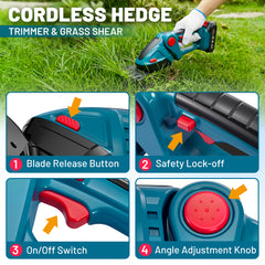 SPBTAR Cordless Hedge Trimmer-20V Electric Shrub Trimmer Grass Shears Handheld Grass Cutter, Hedge Shear with 2 PCS Rechargeable Battery and Charger for Garden, Lawn - Filluck
