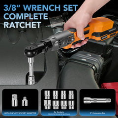 SPBTAR 3/8" Cordless Ratchet Wrench, 66Ft-lbs (90Nm) Brushless Power Tool Kit, 20V 250RPM with 2x2.0Ah Batteries, 8 Sockets, Charger for Car, Motorcycle, Home Repairs - Filluck