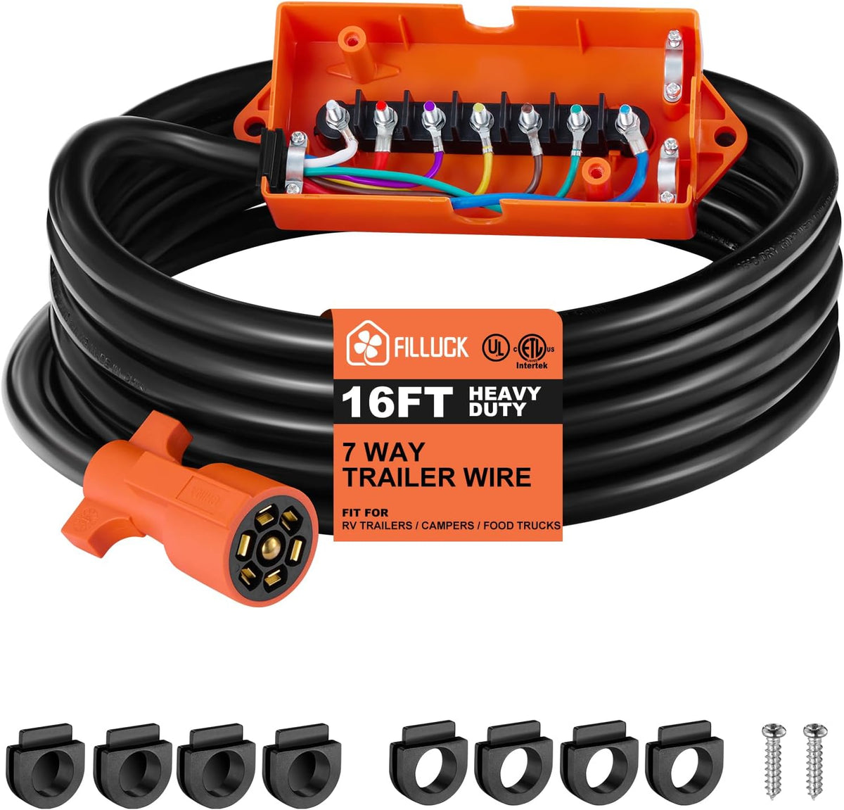 7 Way Plug Trailer Cable with Junction Box, For SAE/RV Standard | Filluck - Filluck