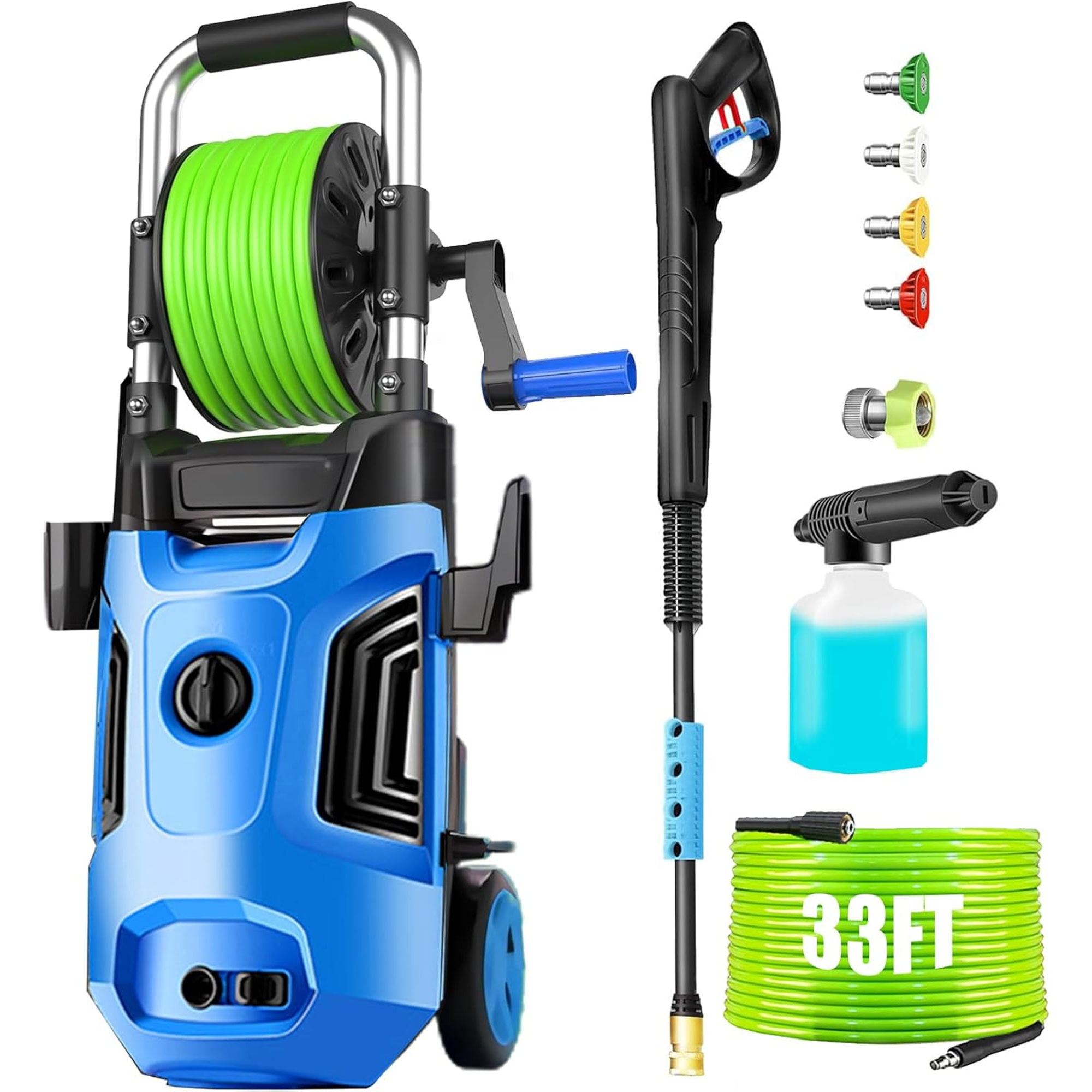 SPBTAR 3000PSI 2GPM Heavy Duty Electric Pressure Washer and Steam Cleaner 2 Quick Connect Nozzles and Foam Cannon for Cars/Fences/Driveways/Patios/Home Cleaning - Filluck
