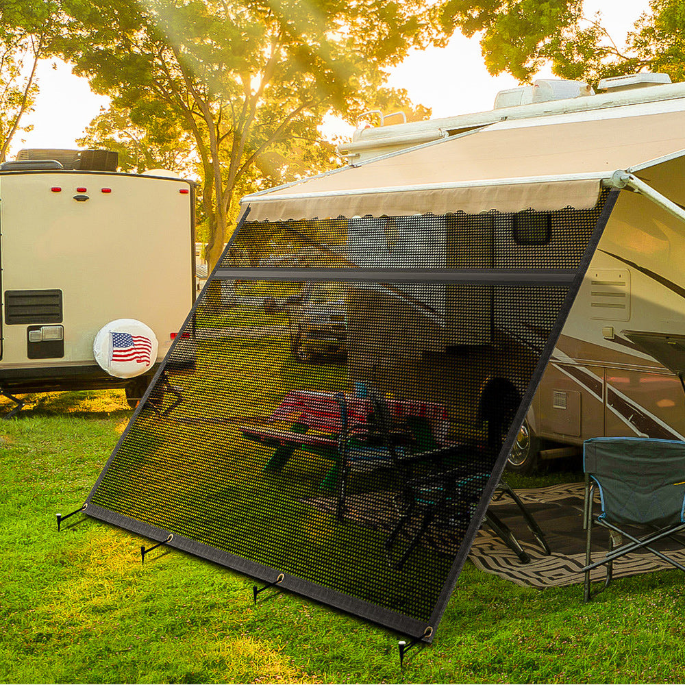 Filluck Black RV Awning Shade Screen 87% UV Block, Cool Breeze, Zip Adjustable Privacy Mesh, Durable Universal Trailer Camper RV Awning Screen with Complete Kits 8*12FT - Filluck