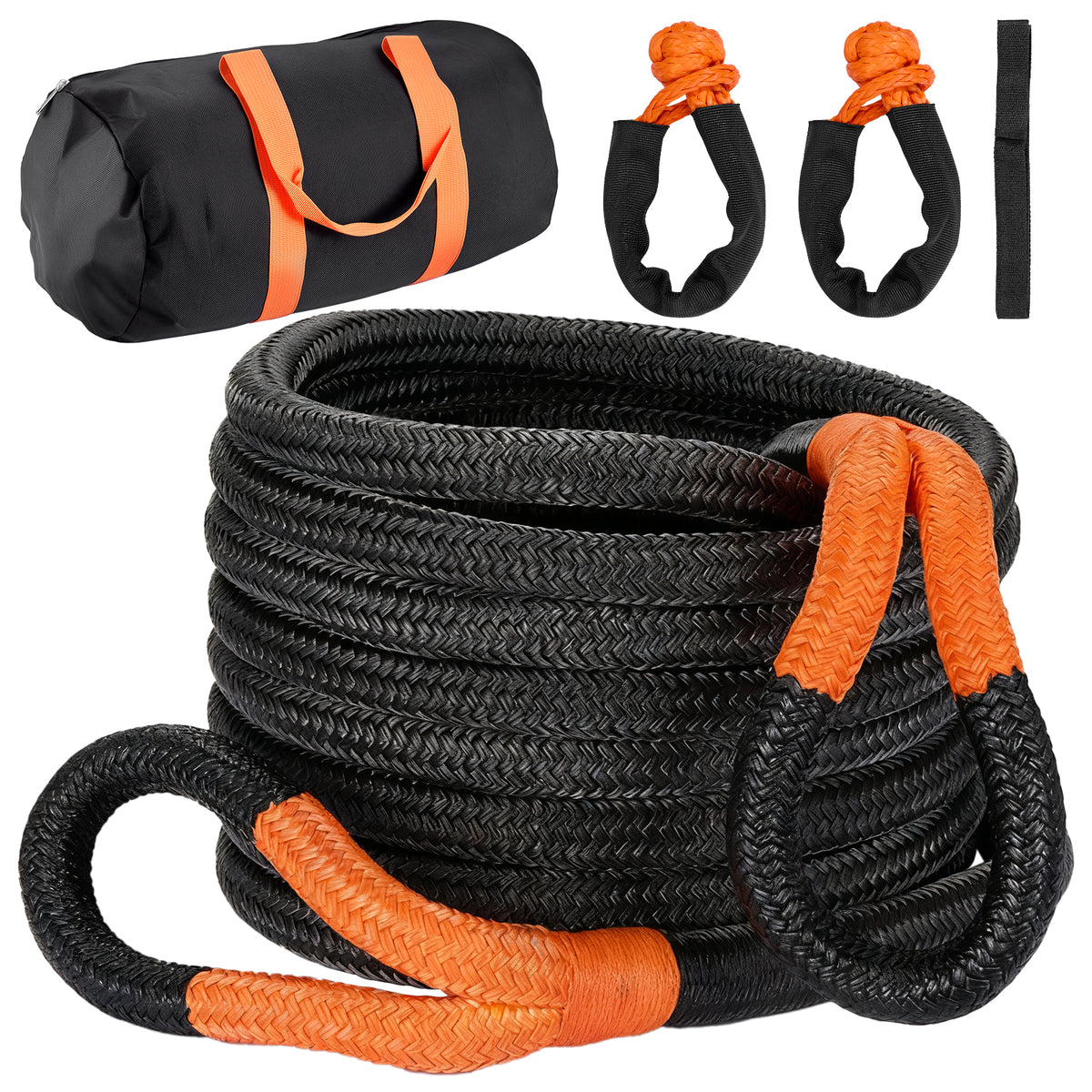Kinetic Recovery Tow Rope, 1" x 30FT 50000LBS with Two Soft Shackles Heavy Duty Off Road Snatch Strap, 35% High Elasticity Recovery Strap Kit for Truck, Tractor, Car, ATV, UTV, Jeep | Filluck