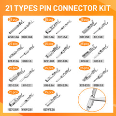 Filluck 945PCS Pin Connector Kit, Car Electrical Wire Connectors Terminal Pins, 21Type Non-Insulated Plug 1/1.5/1.8/2.2/2.8/3.5mm Wire Terminal with Ratchet Crimping Tool 22-16 AWG - Filluck