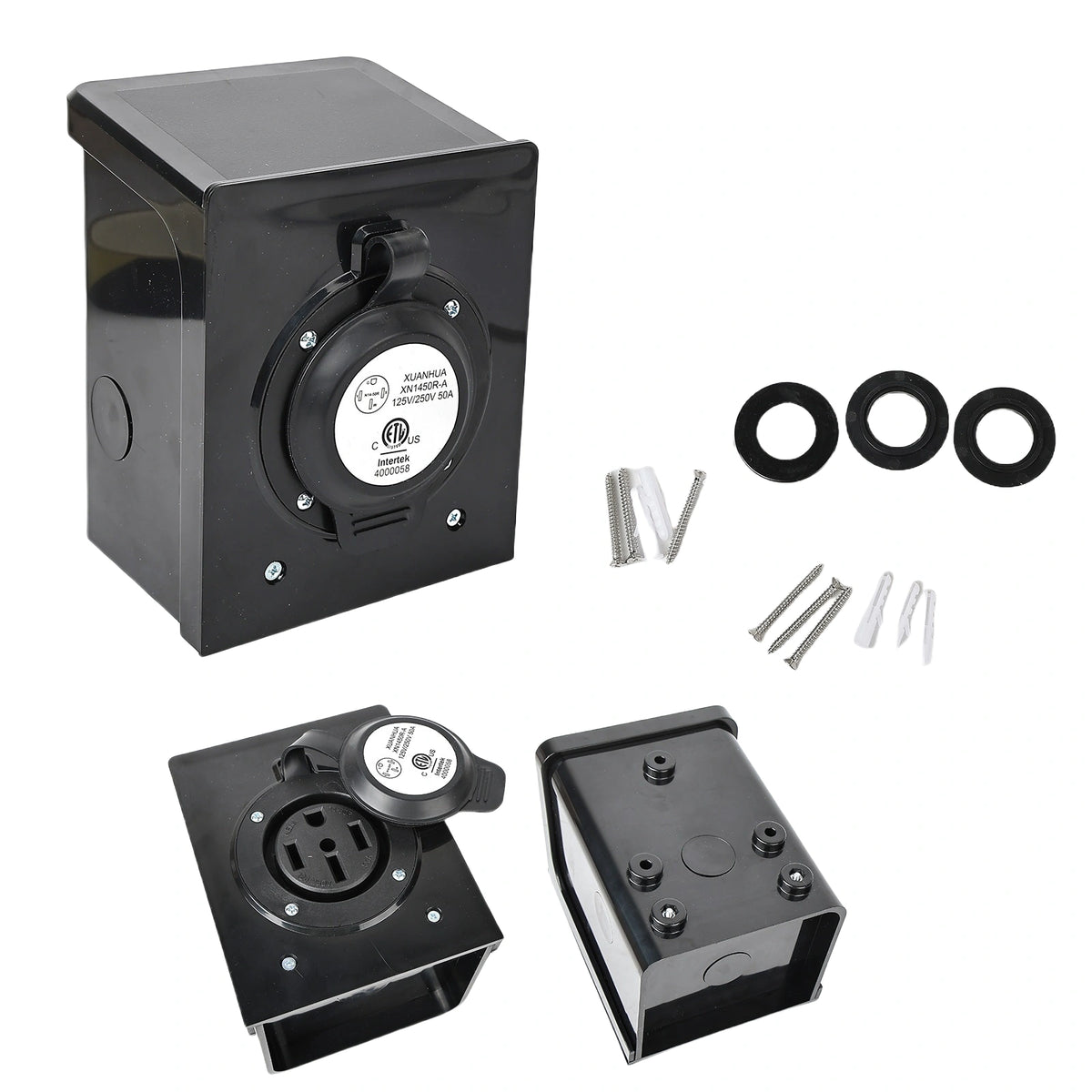 14-50R Outlet,50Amp RV Power Outlet Box 125/250Volt,Outdoor dustproof and Weatherproof for RVs, Electric Vehicles, generators, Welding Machines, etc.ETL Listed.(NEMA 14-50R Box) | Filluck