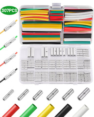 Filluck 307Pcs Non Insulated Butt Connectors Kit, 22-6 Gauge Butt Splice with Heat Shrink Wire Connectors, Storage Case Barrel Connector for Auto Repair, Electrical Appliances DIY, Boats - Filluck