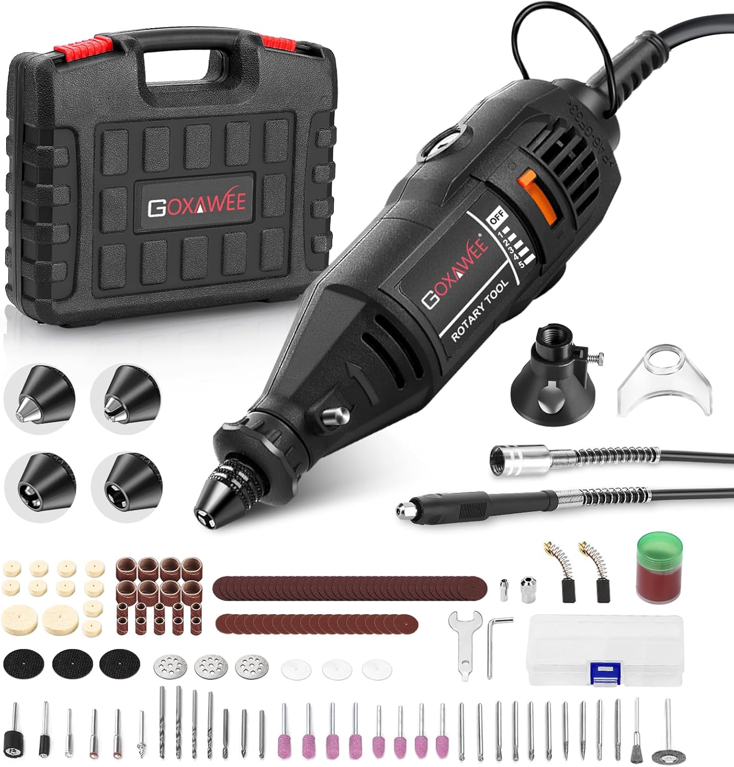 Rotary Tool Kit with MultiPro Keyless Chuck and Flex Shaft -140pcs Accessories Variable Speed Electric Drill Set for Handmade Crafting Projects and DIY Creations - Filluck