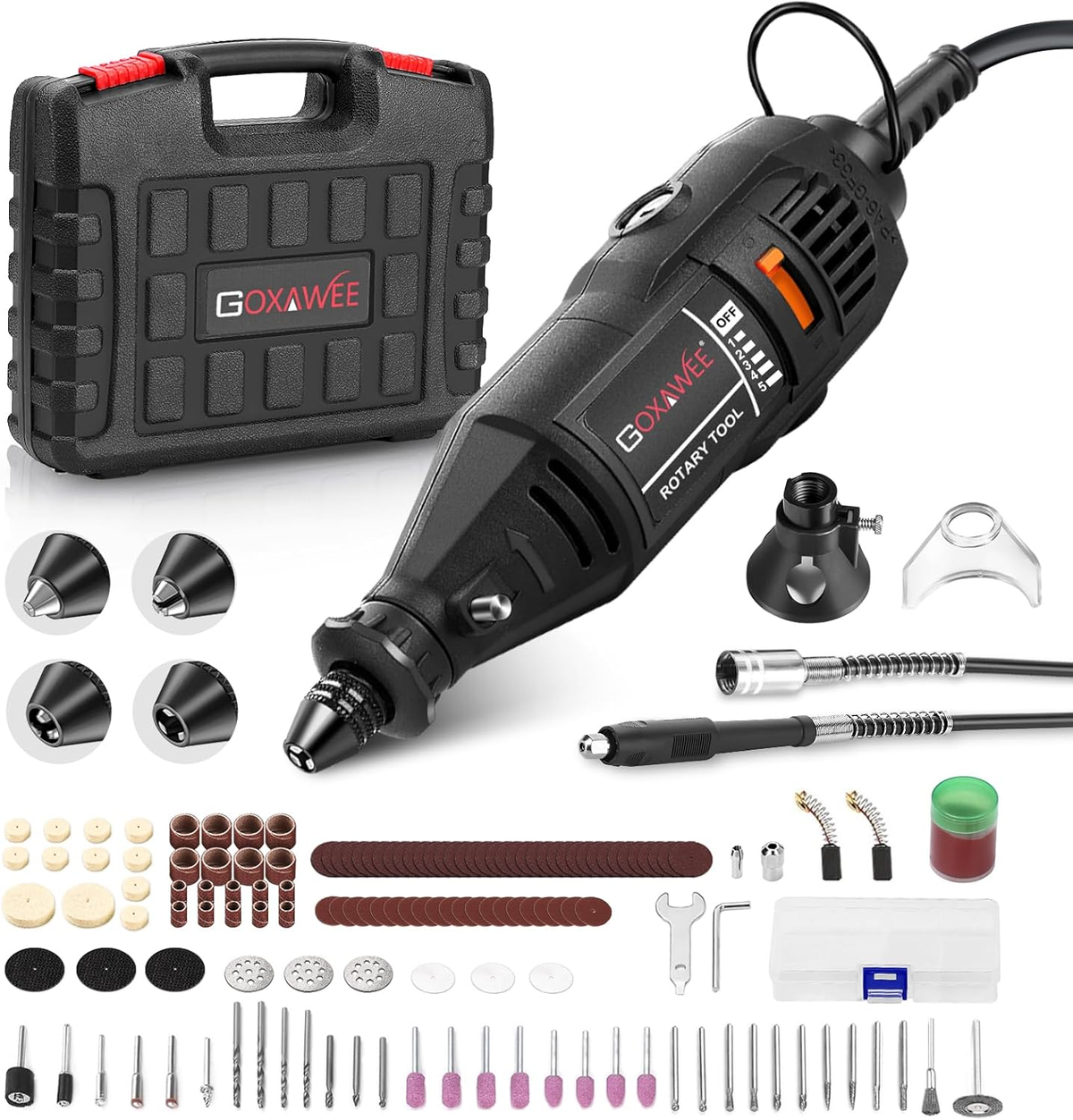 Rotary Tool Kit with MultiPro Keyless Chuck and Flex Shaft -140pcs Accessories Variable Speed Electric Drill Set for Handmade Crafting Projects and DIY Creations - Filluck