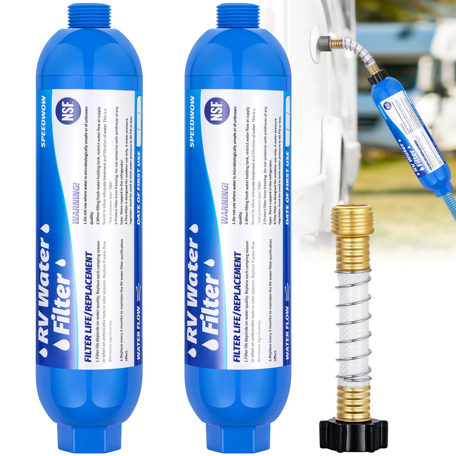 SPEEDWOW 2Pcs RV Water Filter, RV Inline Water Filter with Flexible Ho ...