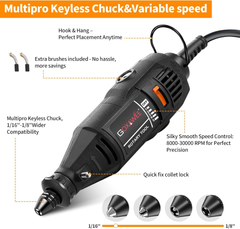 Rotary Tool Kit with MultiPro Keyless Chuck and Flex Shaft -140pcs Accessories Variable Speed Electric Drill Set for Handmade Crafting Projects and DIY Creations - Filluck