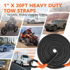 Kinetic Recovery Tow Rope, 1" x 30FT 50000LBS with Two Soft Shackles Heavy Duty Off Road Snatch Strap, 35% High Elasticity Recovery Strap Kit for Truck, Tractor, Car, ATV, UTV, Jeep - Filluck