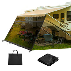 Filluck Black RV Awning Shade Screen 87% UV Block, Cool Breeze, Zip Adjustable Privacy Mesh, Durable Universal Trailer Camper RV Awning Screen with Complete Kits 8*12FT - Filluck