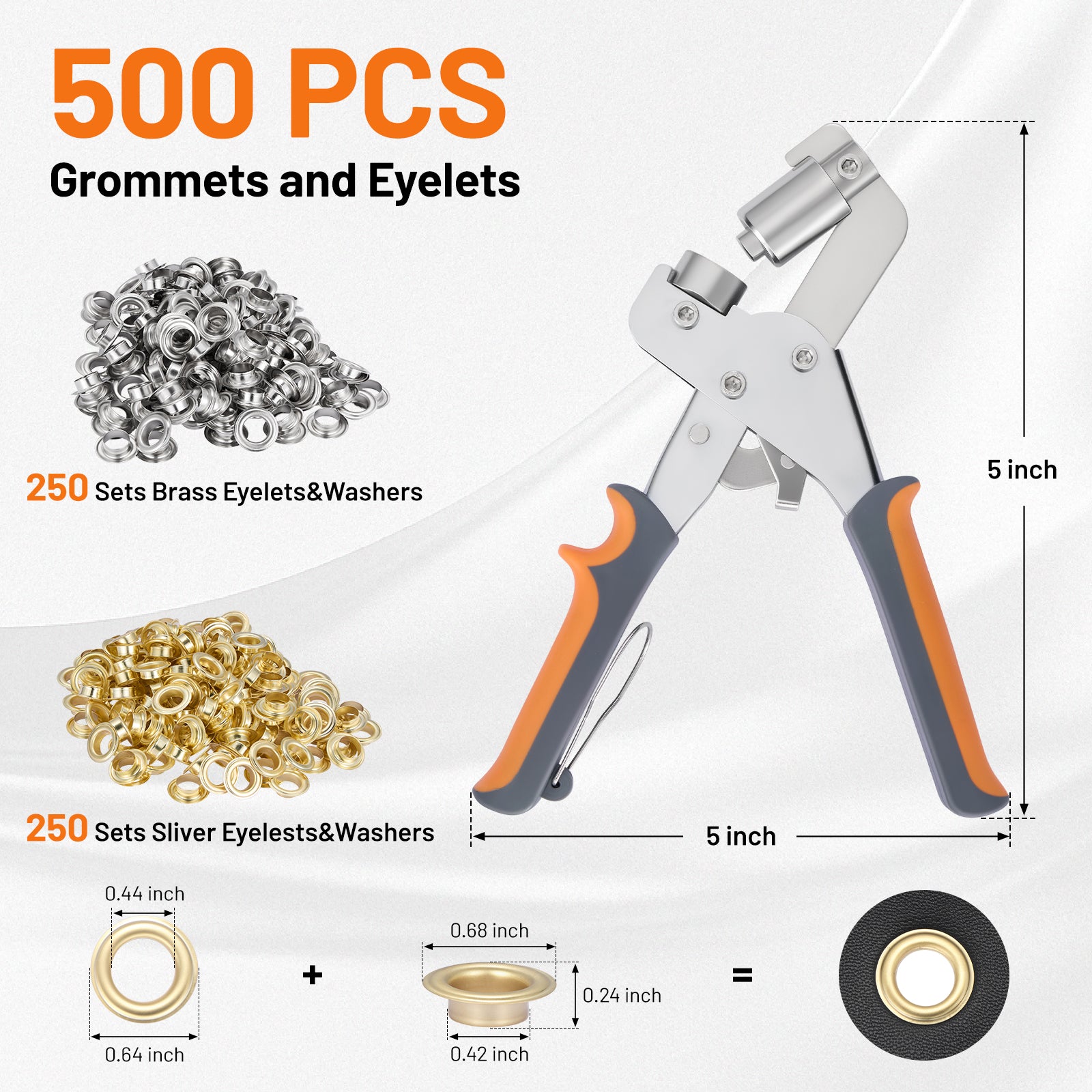 SPEEDWOW Grommet Tool Kit, 3/8 Inch Grommet Kit with 500pcs Grommets Eyelet Plier Set, Handheld Eyelet Hole Punch Pliers Grommet Press Kits for Fabric Tarps Leather - Filluck