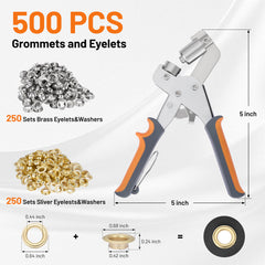 SPEEDWOW Grommet Tool Kit, 3/8 Inch Grommet Kit with 500pcs Grommets Eyelet Plier Set, Handheld Eyelet Hole Punch Pliers Grommet Press Kits for Fabric Tarps Leather - Filluck