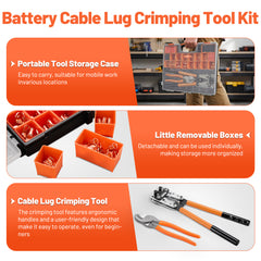 Filluck 245PCS Battery Cable Crimping Tool Kit, Copper Wire Lug AWG 1 2 4 6 8 1/0 Gauge, Wire Crimper for AWG 10-1/0 with Cable Cutter, Battery Terminal Connectors with 3:1 Heat Shrink Tubing - Filluck