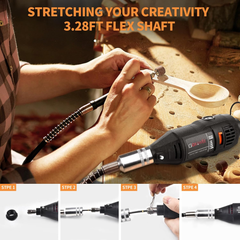 Rotary Tool Kit with MultiPro Keyless Chuck and Flex Shaft -140pcs Accessories Variable Speed Electric Drill Set for Handmade Crafting Projects and DIY Creations - Filluck