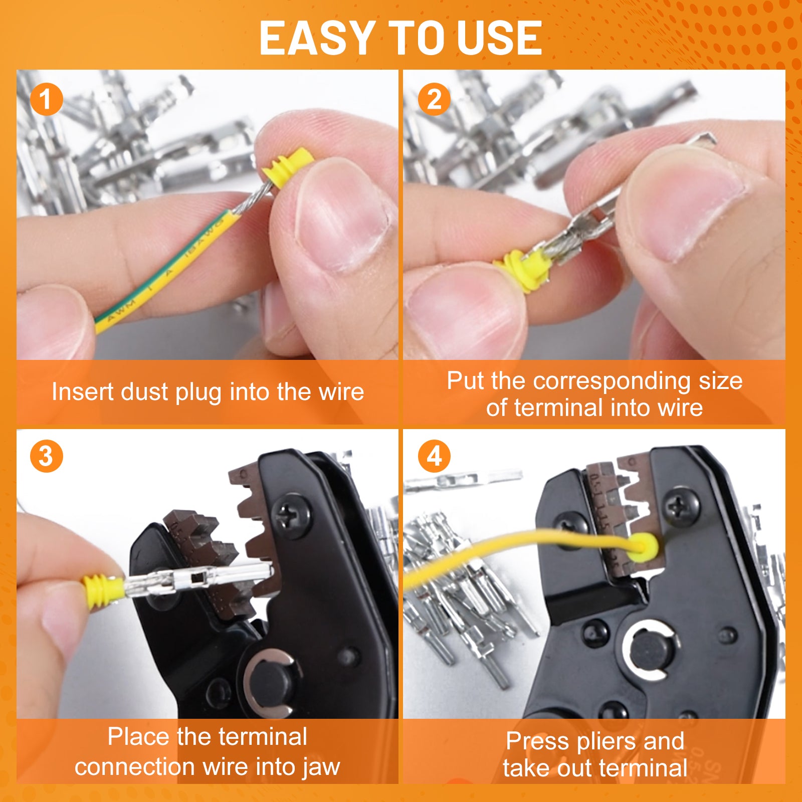 Filluck 945PCS Pin Connector Kit, Car Electrical Wire Connectors Terminal Pins, 21Type Non-Insulated Plug 1/1.5/1.8/2.2/2.8/3.5mm Wire Terminal with Ratchet Crimping Tool 22-16 AWG - Filluck