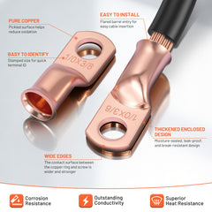 Filluck 227PCS Battery Cable Ends Kit, 1/0 2/0 2 4 6 8 AWG Copper Wire Lugs with 3:1 Heat Shrink Tubing, Ring Battery Terminal Connectors for Automotive, RV, Marine, Solar Systems - Filluck