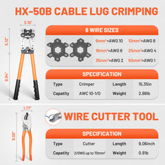 Filluck 245PCS Battery Cable Crimping Tool Kit, Copper Wire Lug AWG 1 2 4 6 8 1/0 Gauge, Wire Crimper for AWG 10-1/0 with Cable Cutter, Battery Terminal Connectors with 3:1 Heat Shrink Tubing - Filluck