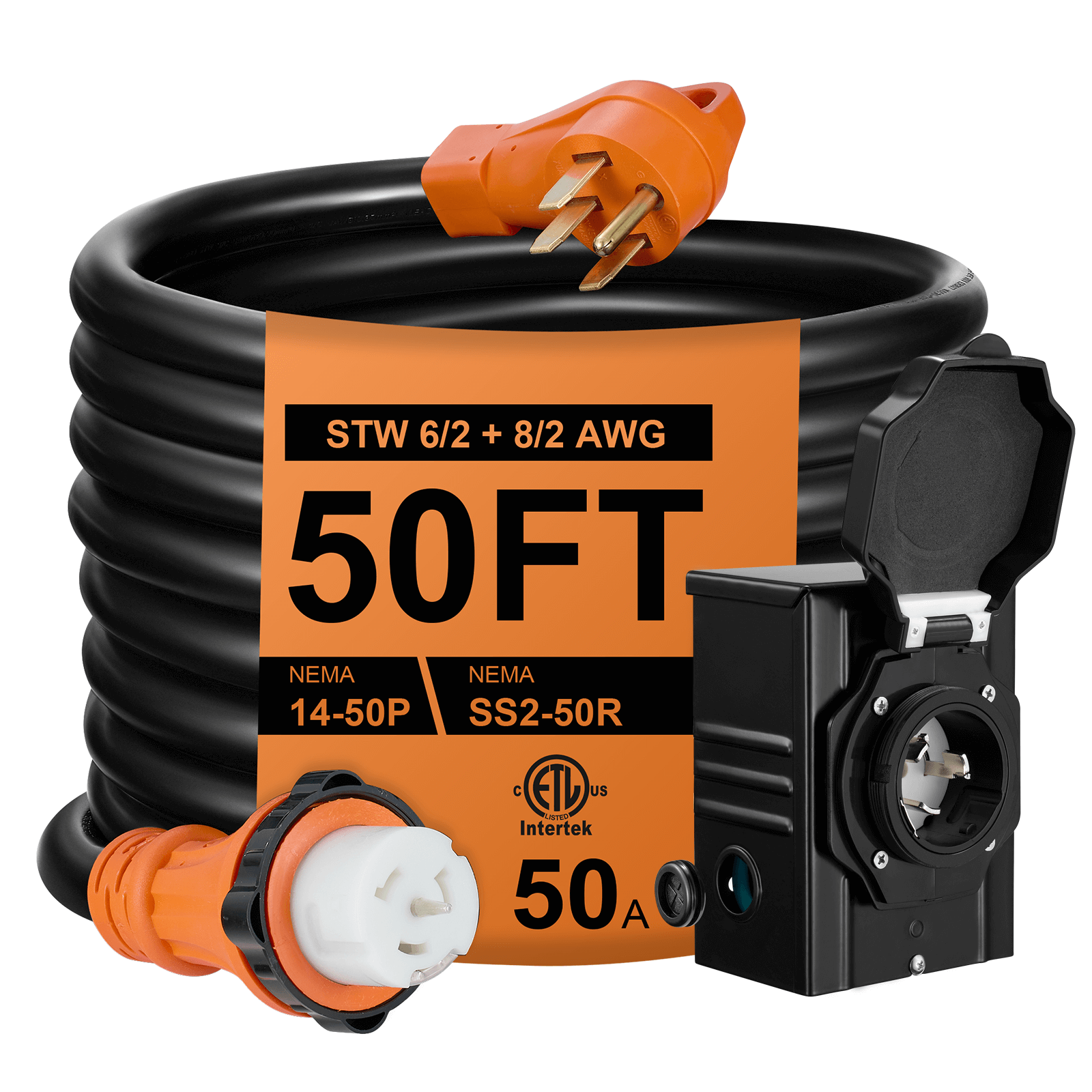 50 Amp Generator Cord with Power Inlet Box Free Shipping | Filluck
