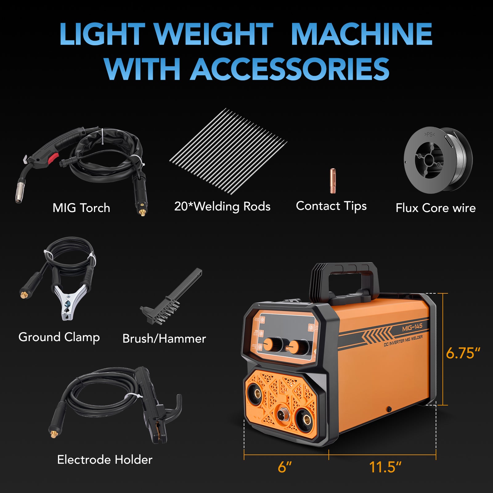 SPBTAR 145A MIG Welder, 110V 4-in-1 IGBT Inverter Welder with Lift TIG, MMA, MIG/MAG, Flux Core, Synergic & AI Arc Control - Portable Welding Machine Kit Includes Welding Mask & 20 Rods - Filluck