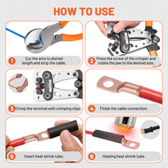 Filluck 245PCS Battery Cable Crimping Tool Kit, Copper Wire Lug AWG 1 2 4 6 8 1/0 Gauge, Wire Crimper for AWG 10-1/0 with Cable Cutter, Battery Terminal Connectors with 3:1 Heat Shrink Tubing - Filluck