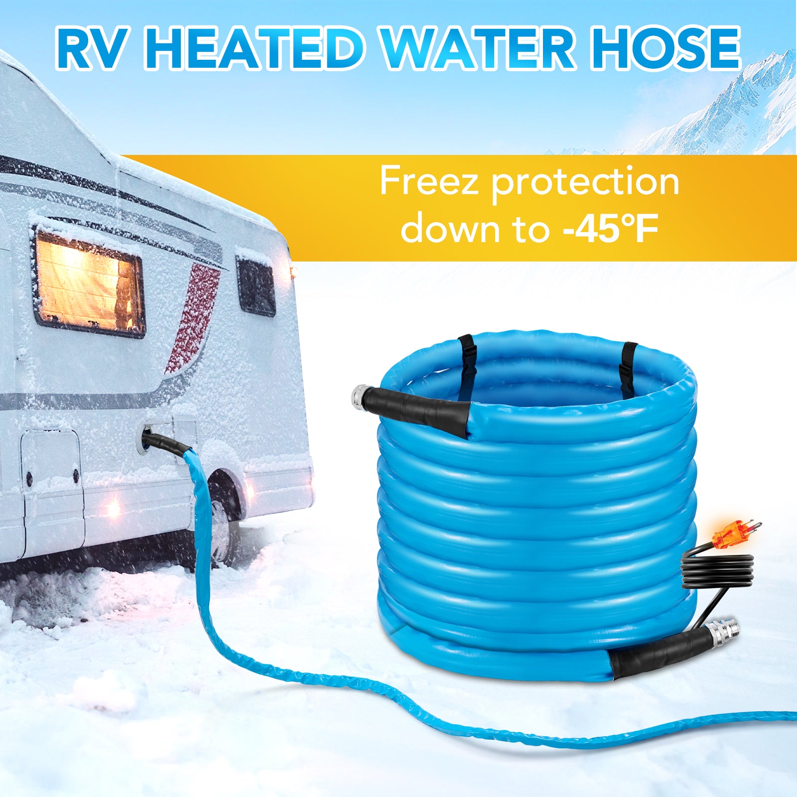 Heated RV Water Hose 60 Ft - Freeze Protection -45°F, 450PSI Heavy Duty, Energy-Saving Thermostat, Easy Install, 5/8" with Storage Bag - Filluck