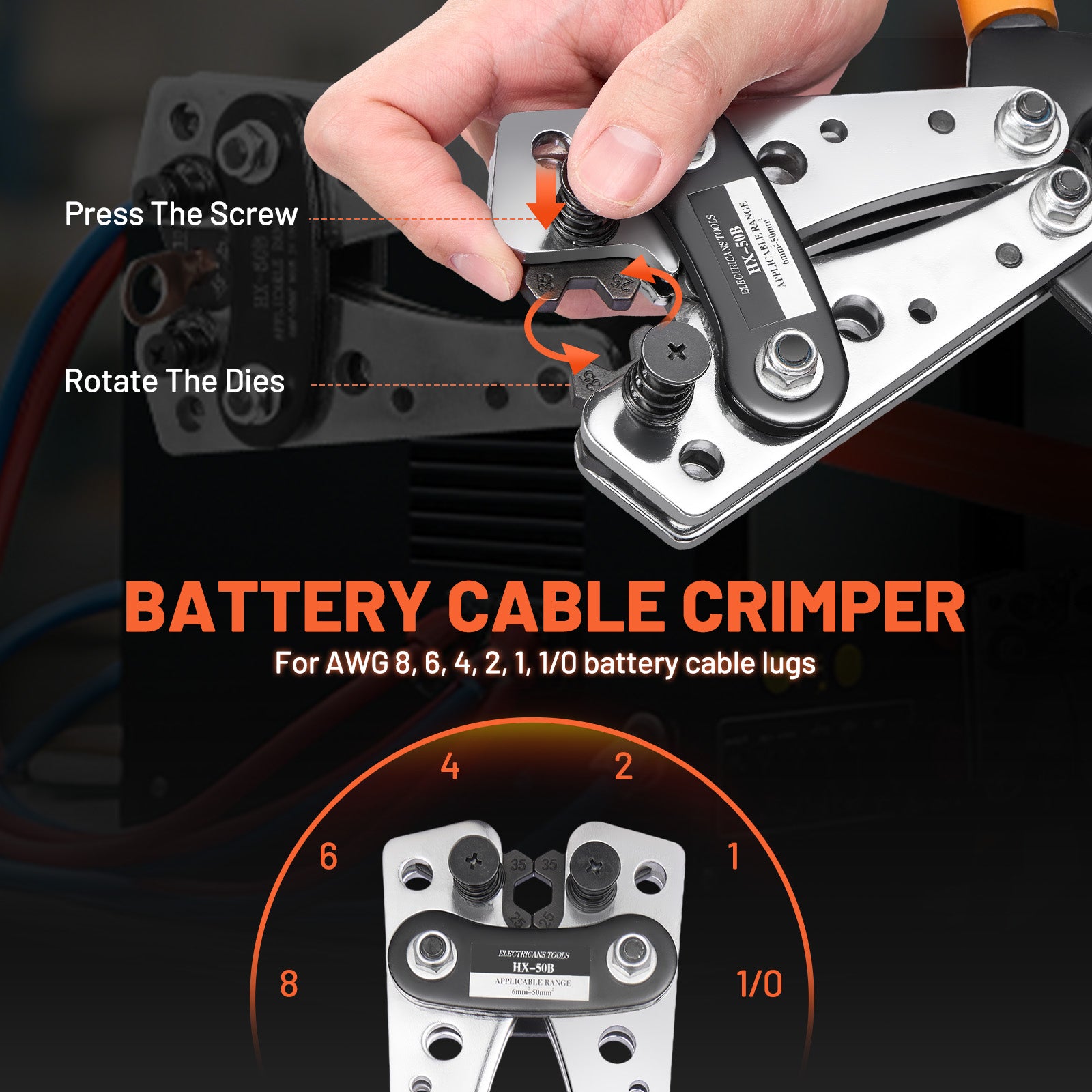 Filluck 245PCS Battery Cable Crimping Tool Kit, Copper Wire Lug AWG 1 2 4 6 8 1/0 Gauge, Wire Crimper for AWG 10-1/0 with Cable Cutter, Battery Terminal Connectors with 3:1 Heat Shrink Tubing - Filluck