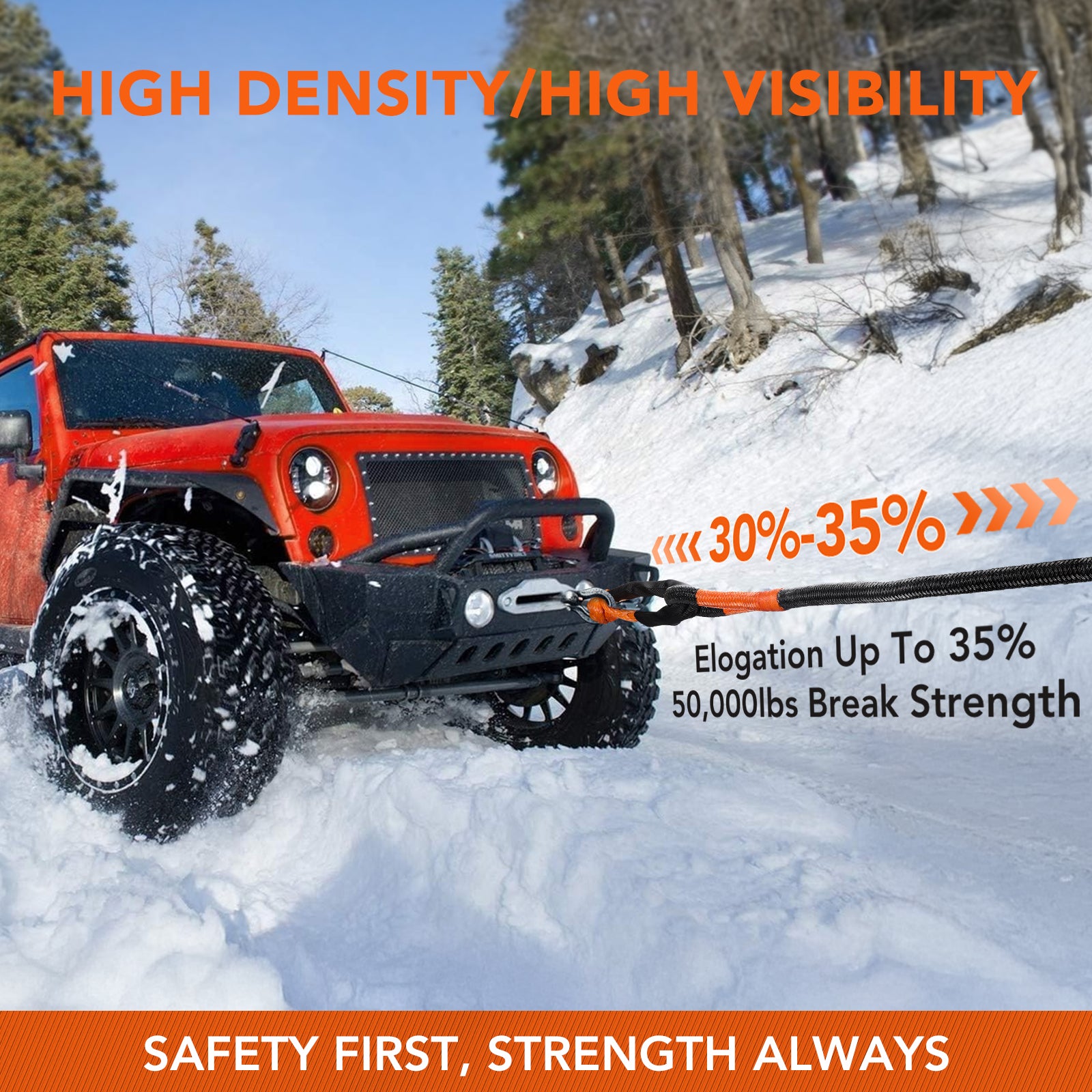 Kinetic Recovery Tow Rope, 1" x 30FT 50000LBS with Two Soft Shackles Heavy Duty Off Road Snatch Strap, 35% High Elasticity Recovery Strap Kit for Truck, Tractor, Car, ATV, UTV, Jeep - Filluck