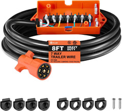 7 Way Plug Trailer Cable with Junction Box, For SAE/RV Standard | Filluck