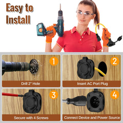 15A AC Port Plug, 125V RV Shore Power Inlet Socket NEMA 5-15 Waterproof Electrical Outlet Receptacle Box with Integrated 16" Extension Cord, Y Splitter Plug for RV/Trailer/Boat