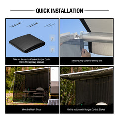 Filluck Black RV Awning Shade Screen 87% UV Block, Cool Breeze, Zip Adjustable Privacy Mesh, Durable Universal Trailer Camper RV Awning Screen with Complete Kits 9*19FT - Filluck