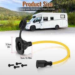 15A AC Port Plug, 125V RV Shore Power Inlet Socket NEMA 5-15 Waterproof Electrical Outlet Receptacle Box with Integrated 16" Extension Cord, Y Splitter Plug for RV/Trailer/Boat