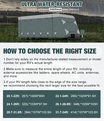 Filluck Travel Trailer RV Cover, 31.7-34 FT Heavy Duty 6 Layers Thick Camper Cover, Waterproof UV Resistant with Repair Patches, Windproof Straps, Gutter & Jack Covers, RV Trailer Camper Accessories - Filluck