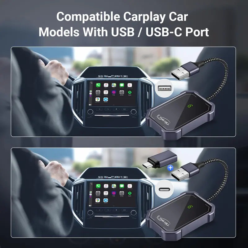 SPBTAR Wireless Carplay Adapter for Cars - Plug and Play USB A/C Dongle Converts Wired to Wireless Carplay, Compatible with Factory Wired Carplay Models (2016+), iOS, Aluminum Alloy - Filluck