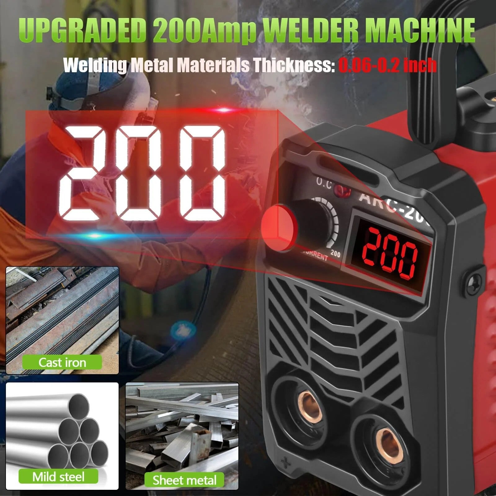 Stick Welder 200Amp 110V ARC Welding Machine, Mini Portable IGBT Inverter Welder Kit w/ 20 Rods, Hot Start, Anti-Stick, Arc Force, for 1/16-1/8" Rod - Filluck